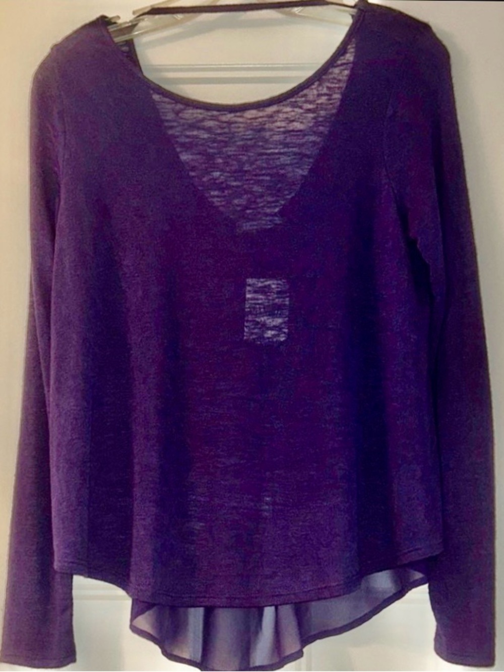 Soprano LS Top M Raisin/Purple NWT Sheer Back Lightweight Solid Minimalist